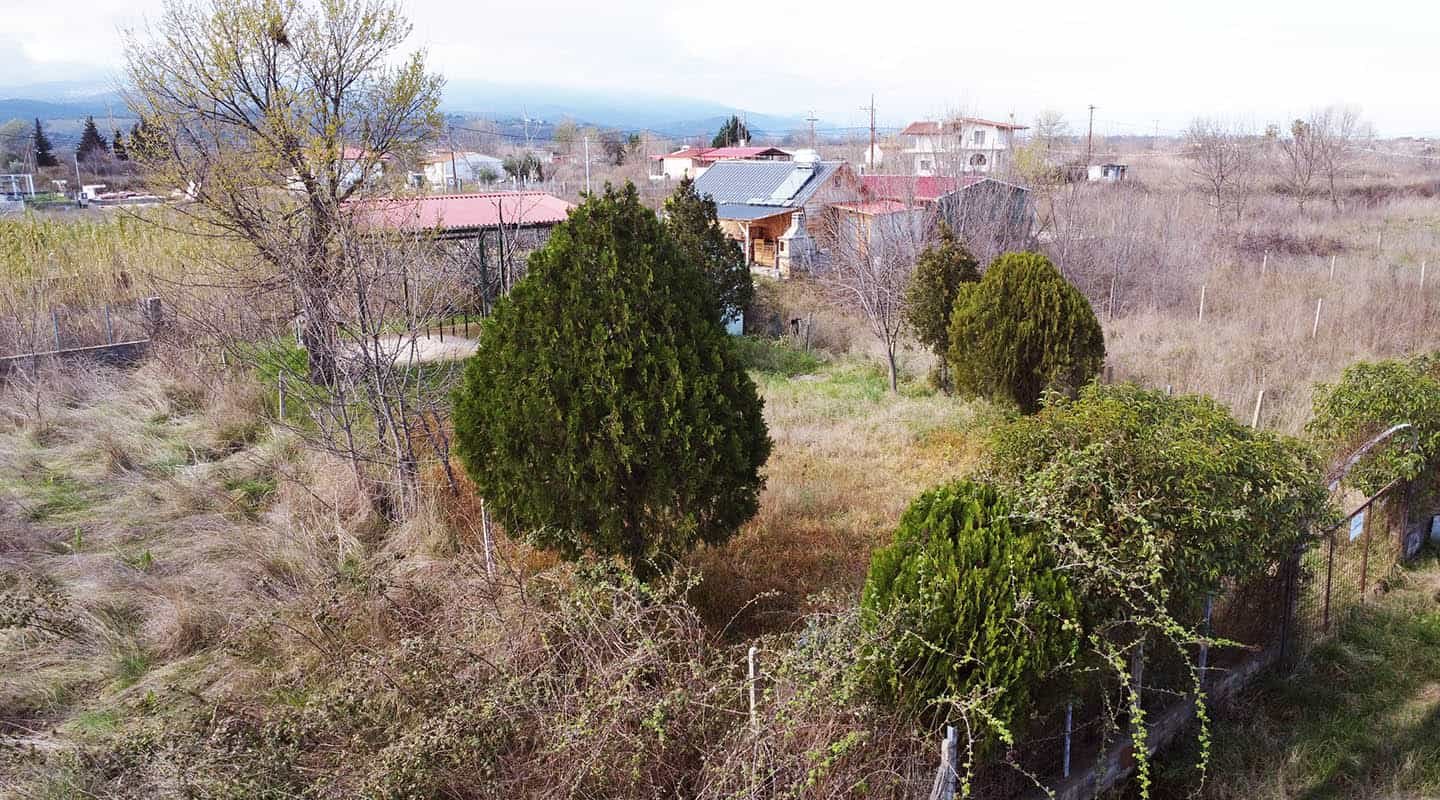 Καστρί Λουτρό Αγροτεμάχιο με πάνελ από ψηλά με κιόσκι και σπιτάκι και δέντρα-Προβατίδης μεσιτικά