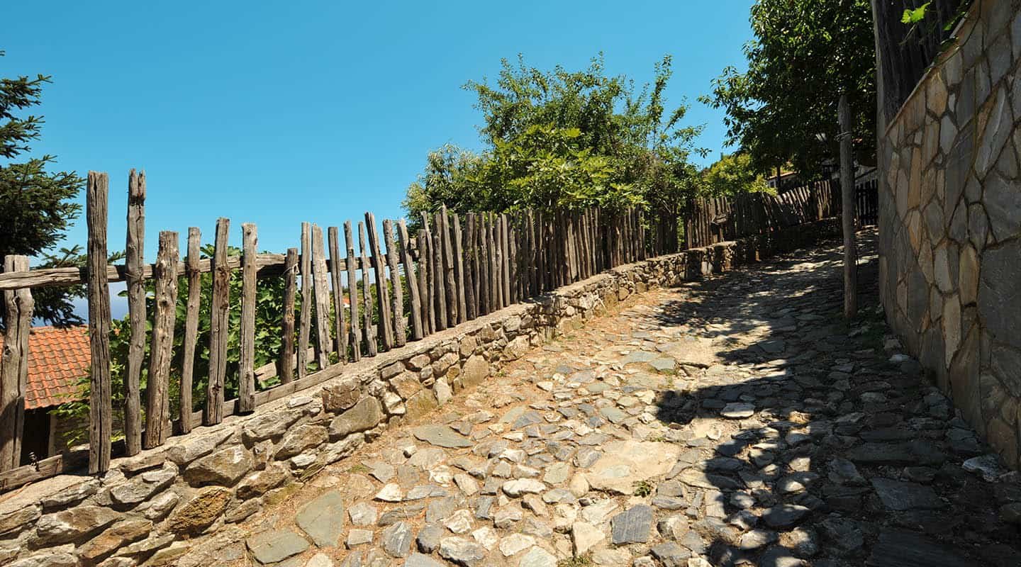 Προβατίδης μεσιτικά Παλαίός Παντελεήμονας πλακόστρωτο δρομάκι δίπλα στην κατοικία από πάνω
