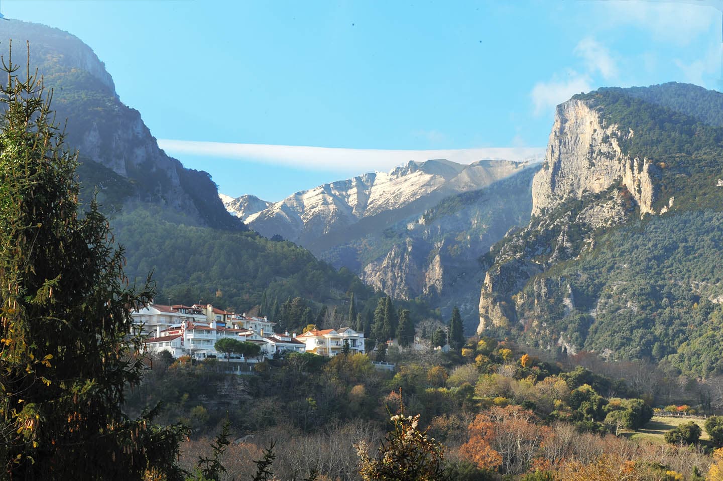 Προβατίδης μεσιτικά αγορά πώληση οικοπέδων, αγροτεμαχίων παραθαλάσσιων στην Πιερία και καστρί Λουτρό- Λιτόχωρο Φαράγει του Ενιπέα με χιονισμένες βουνοκορυφές Ολύμπου