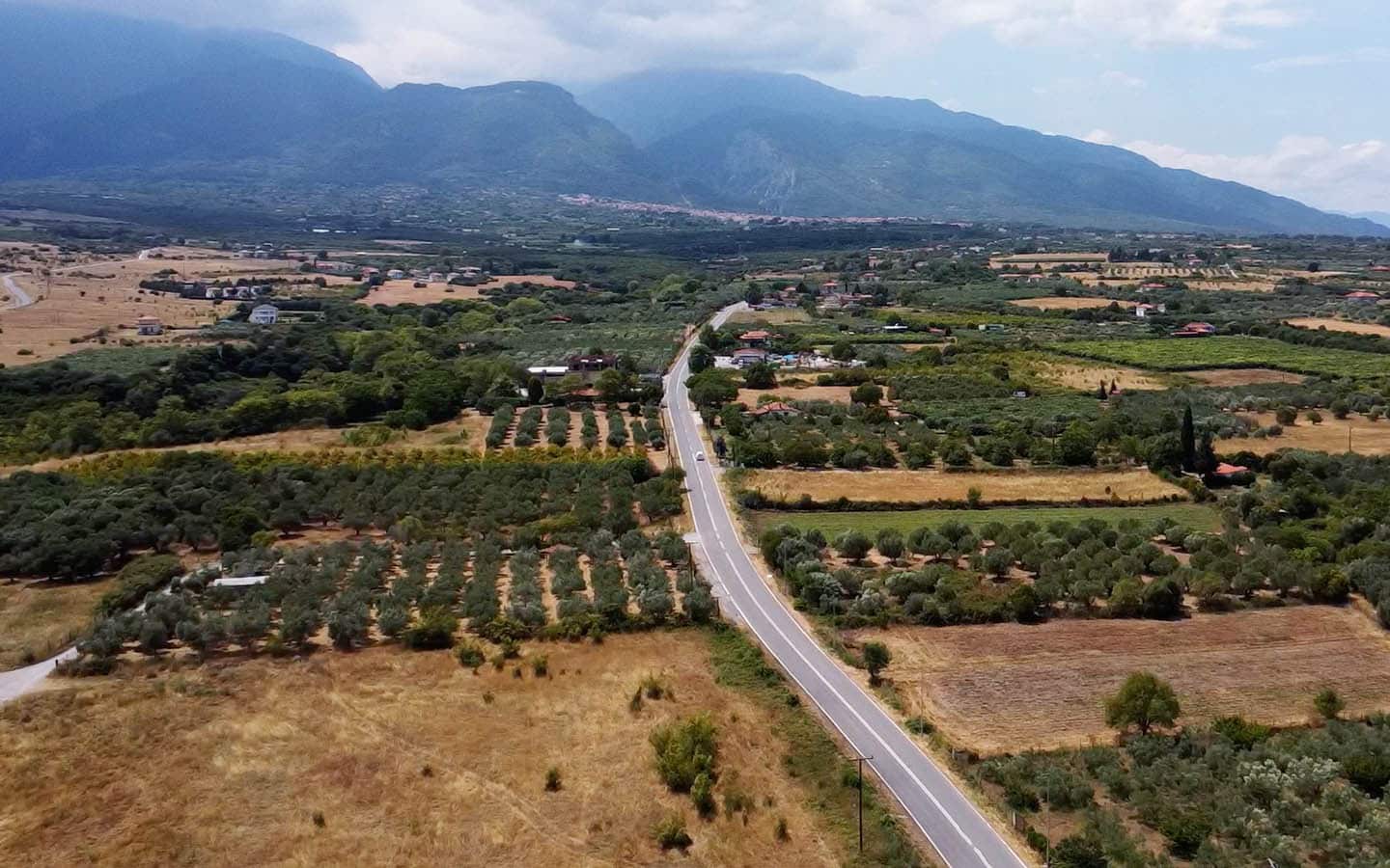 Προβατίδης μεσιτικά παραθαλάσσια οικόπεδα αγροτεμάχια-Οδός Κουτρουμπα και θέα από ψιλά προς ακίνητο με θέα τον ελαίωνα μπροστά και πρόποδες Ολύμπου ποιο πλάι